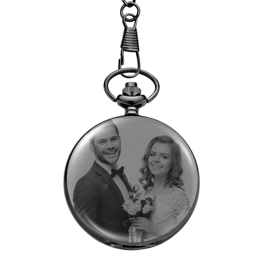 Pocket Watch Engraved Photo Custom Calendar Anniversary Personalised Gift for Couple - soufeelmy