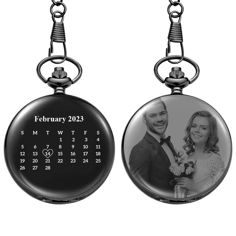 Pocket Watch Engraved Photo Custom Calendar Anniversary Personalised Gift for Couple - soufeelmy