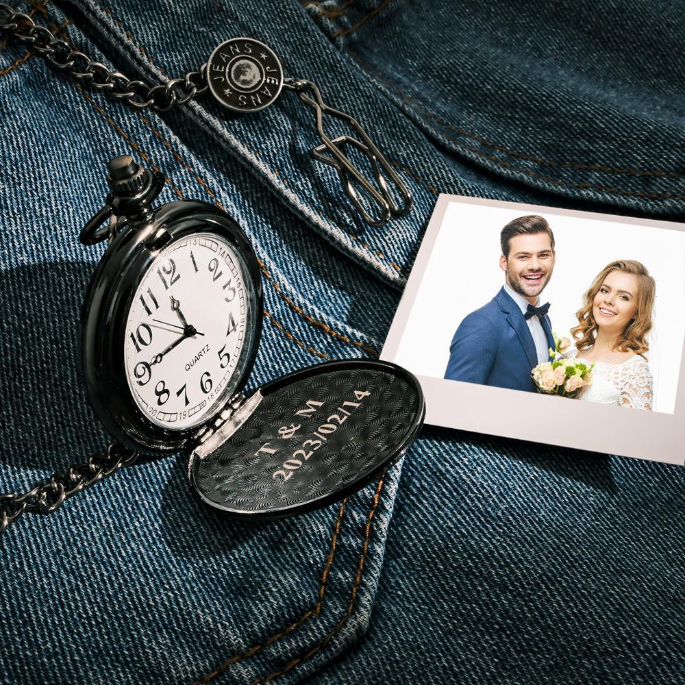 Pocket Watch Engraved Photo Custom Calendar Anniversary Personalised Gift for Couple - soufeelmy