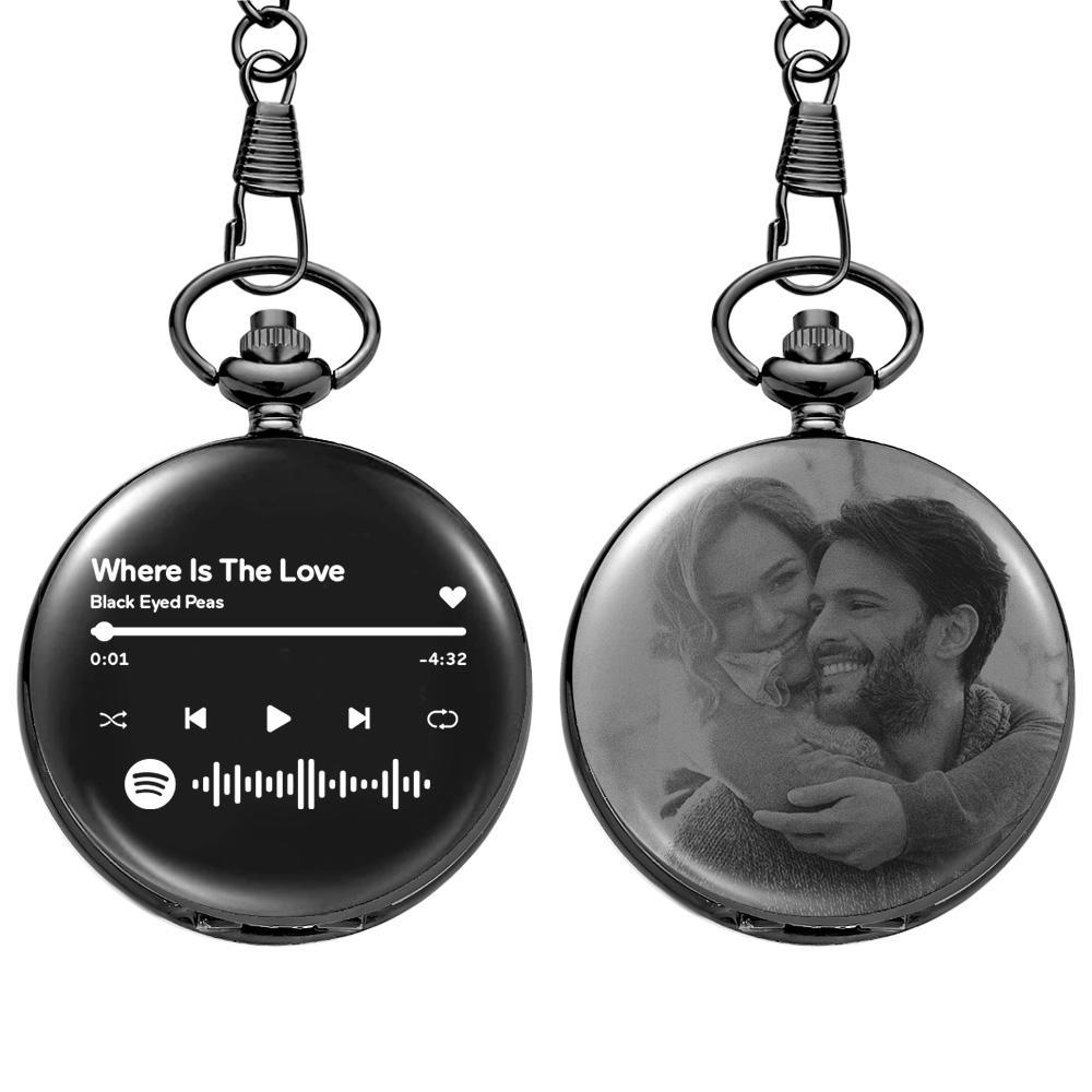 Scannable Custom Spotify Code Pocket Watch Engraved Photo Anniversary Personalised Gift - soufeelmy