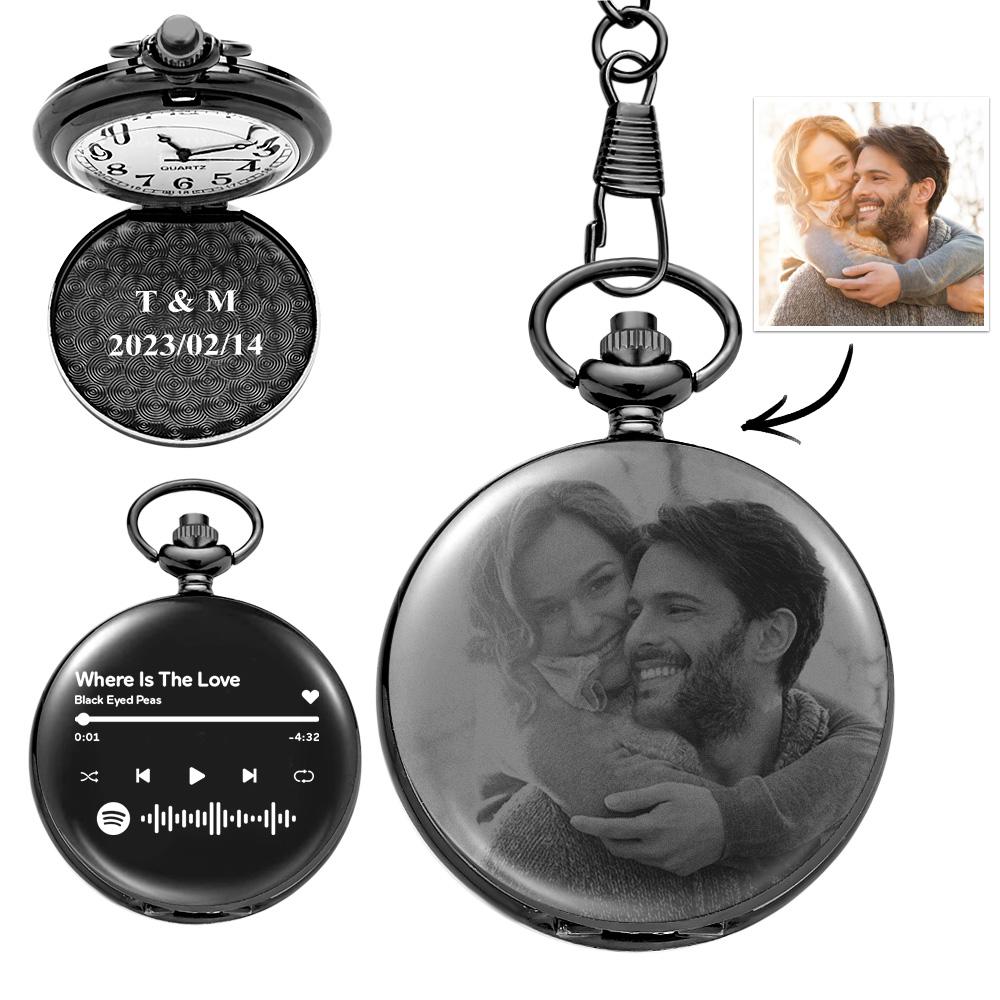 Scannable Custom Spotify Code Pocket Watch Engraved Photo Anniversary Personalised Gift - soufeelmy