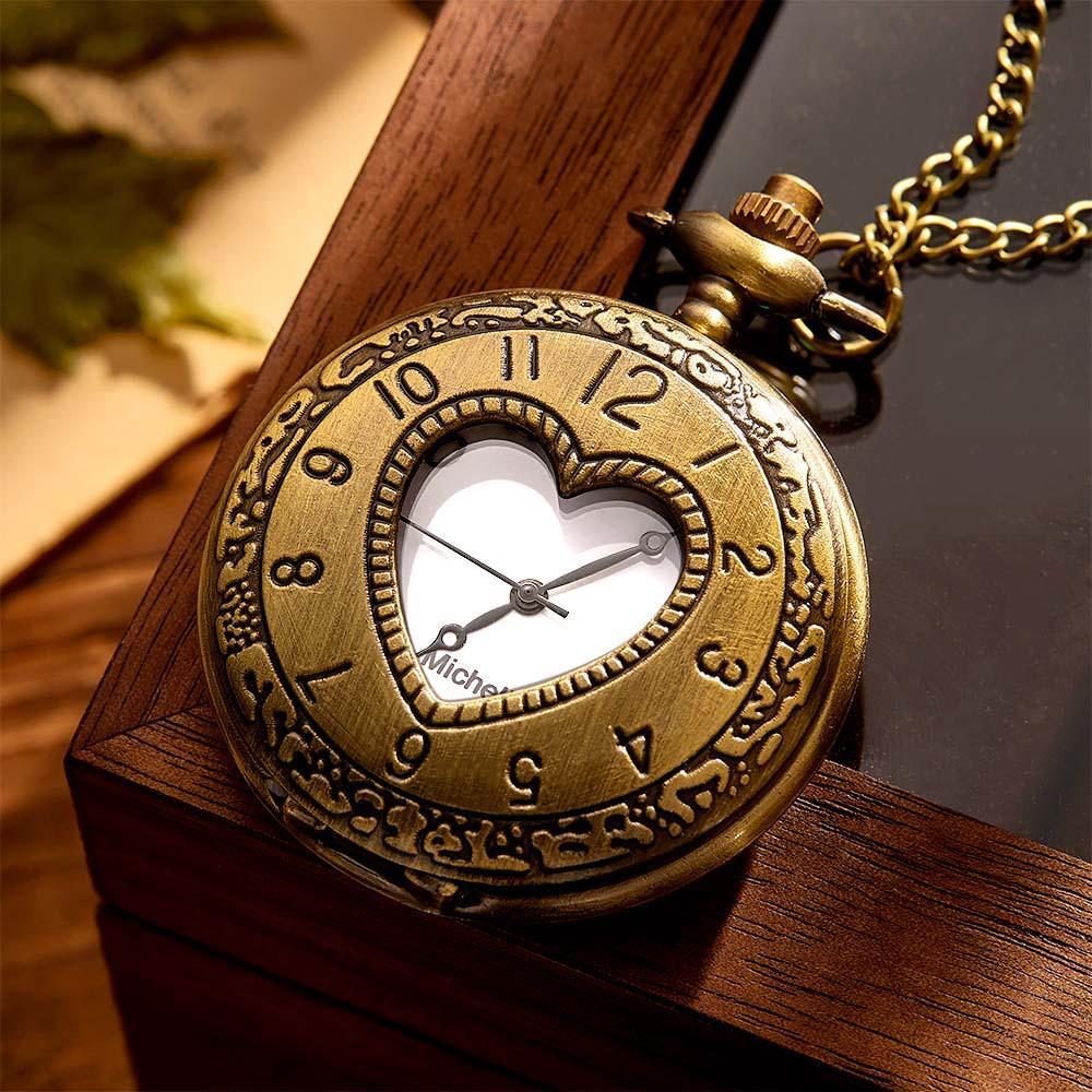 Engravable Pocket Watch Vintage Hollow Heart Pendant Chain Watch Gift For Men - soufeelmy