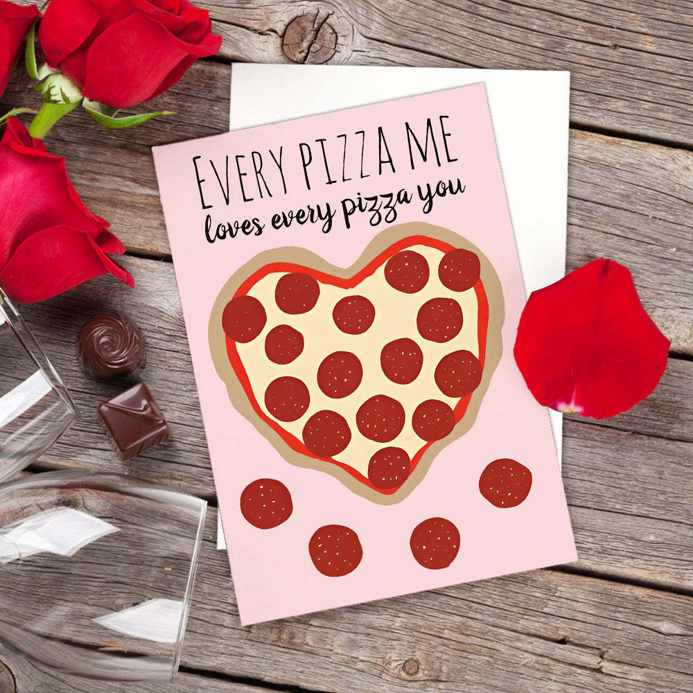 Funny Cute Pizza Heart Valentine's Day Card - soufeelmy