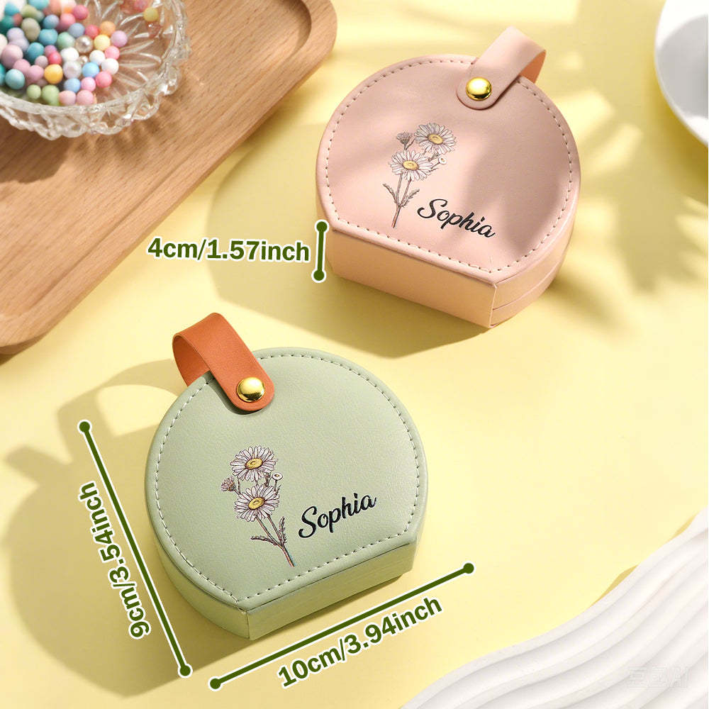 Personalized Birth Flower Jewelry Box with Name Leather Jewelry Box Birthday Gift for Her - soufeelmy