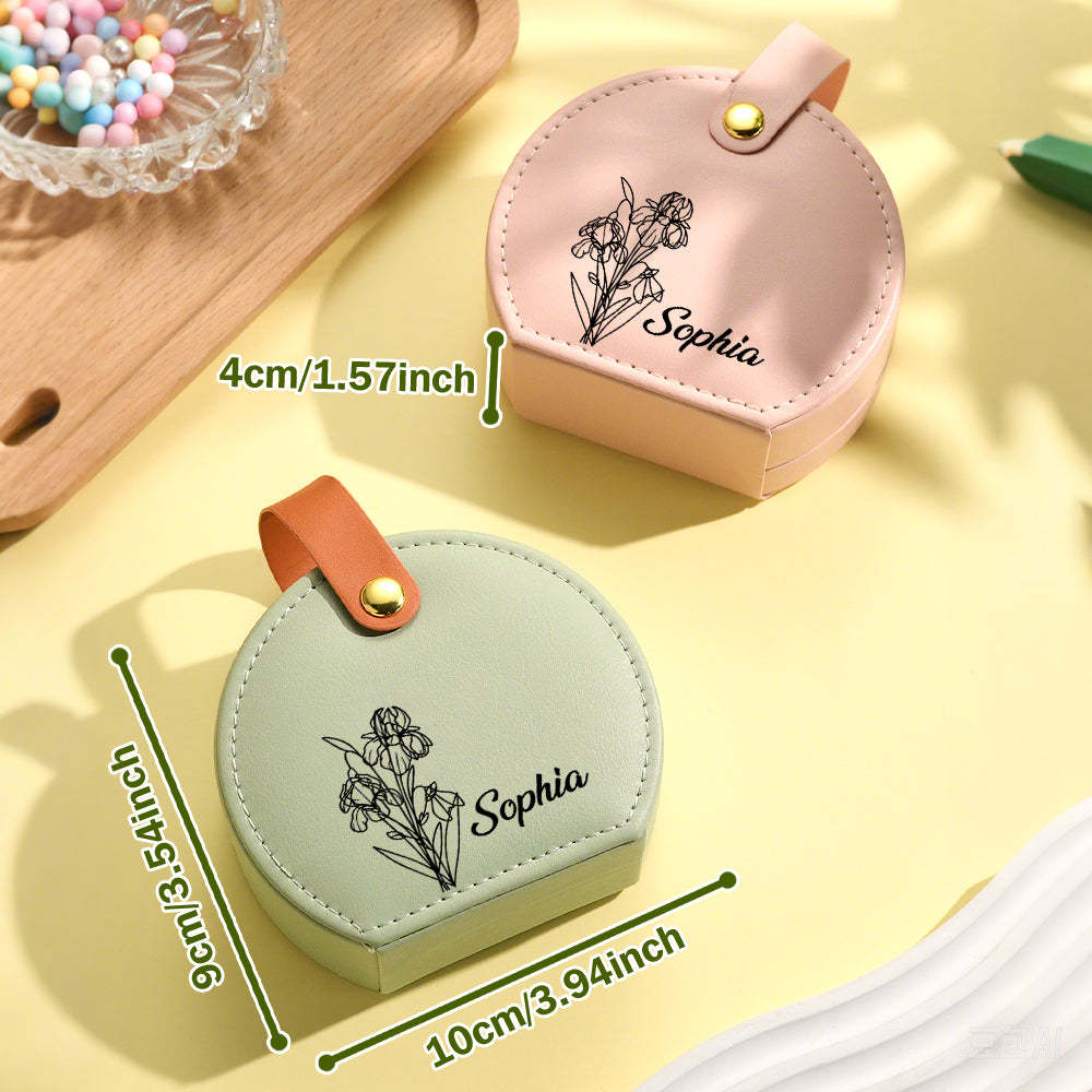 Personalized Birth Flower Leather Jewelry Box with Name Jewelry Box Gift for Her - soufeelmy