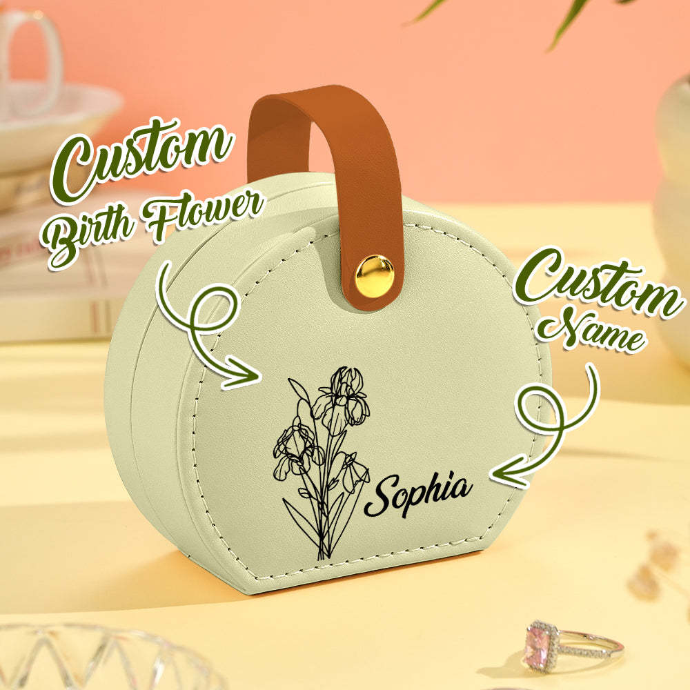 Personalized Birth Flower Leather Jewelry Box with Name Jewelry Box Gift for Her - soufeelmy