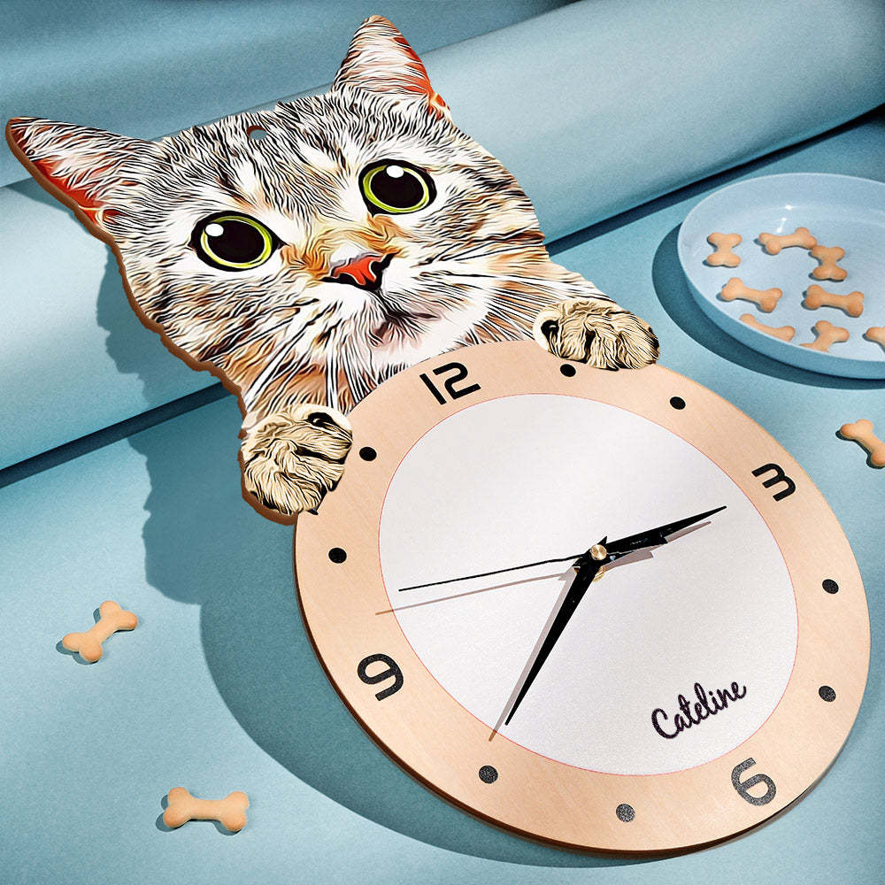 Custom Photo Clock Personalized Cat Face Home Decor Gifts for Pet Lover - soufeelmy