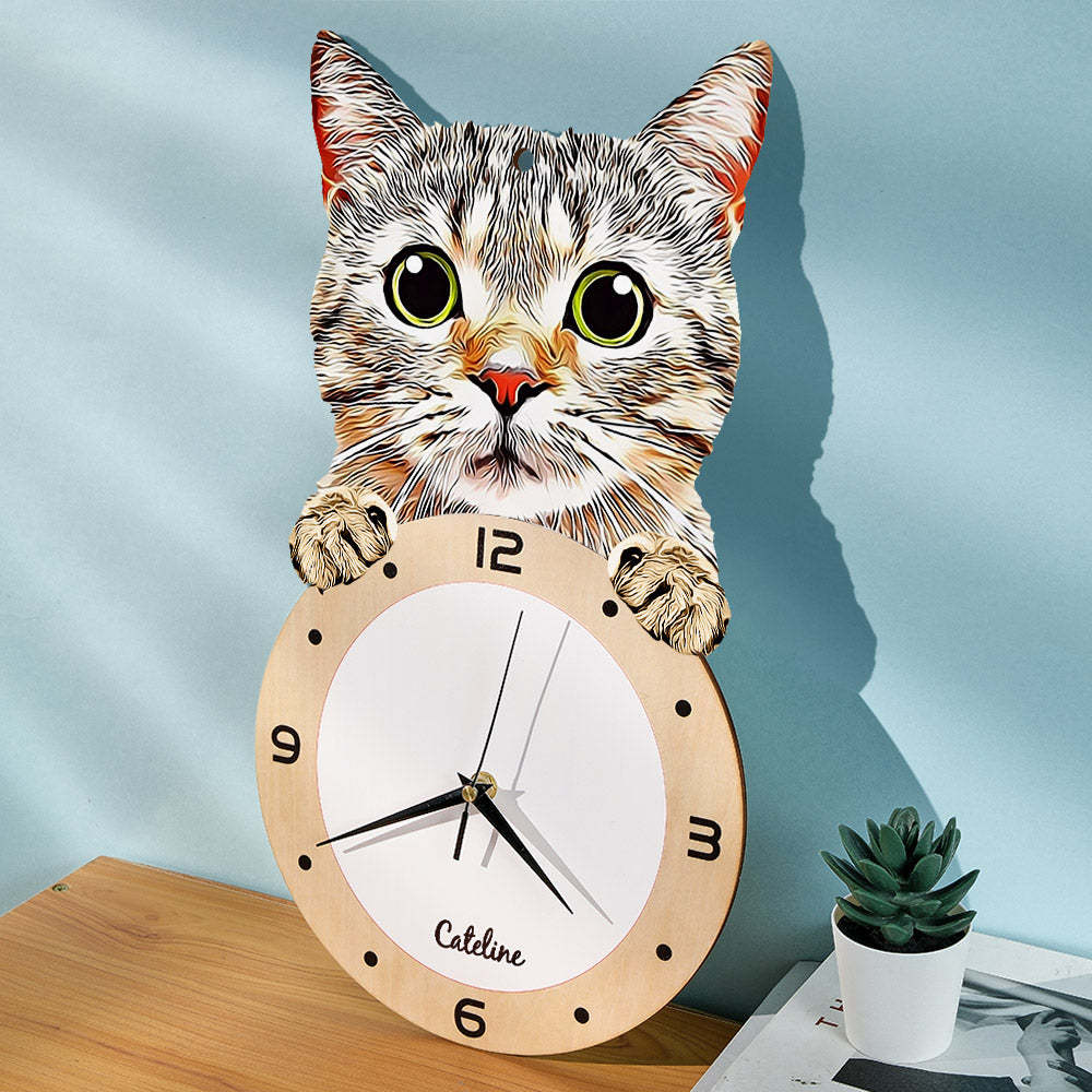 Custom Photo Clock Personalized Cat Face Home Decor Gifts for Pet Lover - soufeelmy