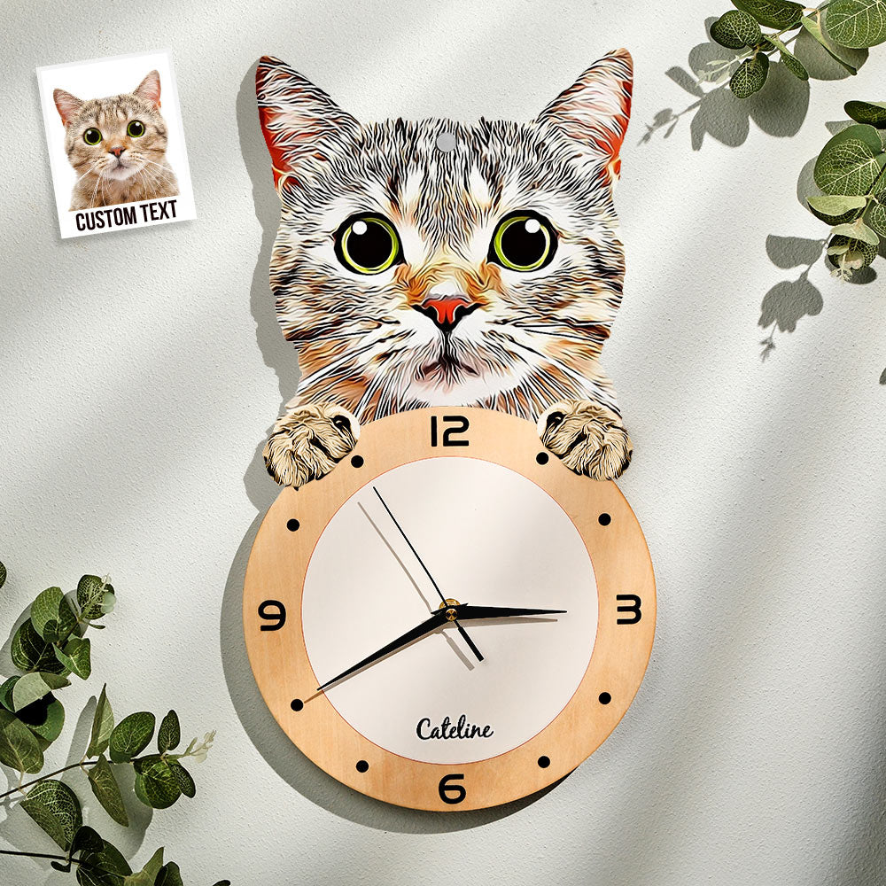 Custom Photo Clock Personalized Cat Face Home Decor Gifts for Pet Lover - soufeelmy