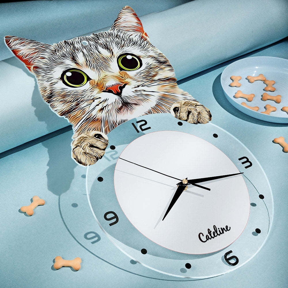 Custom Photo Clock Personalized Cat Face Home Decor Gifts for Pet Lover - soufeelmy