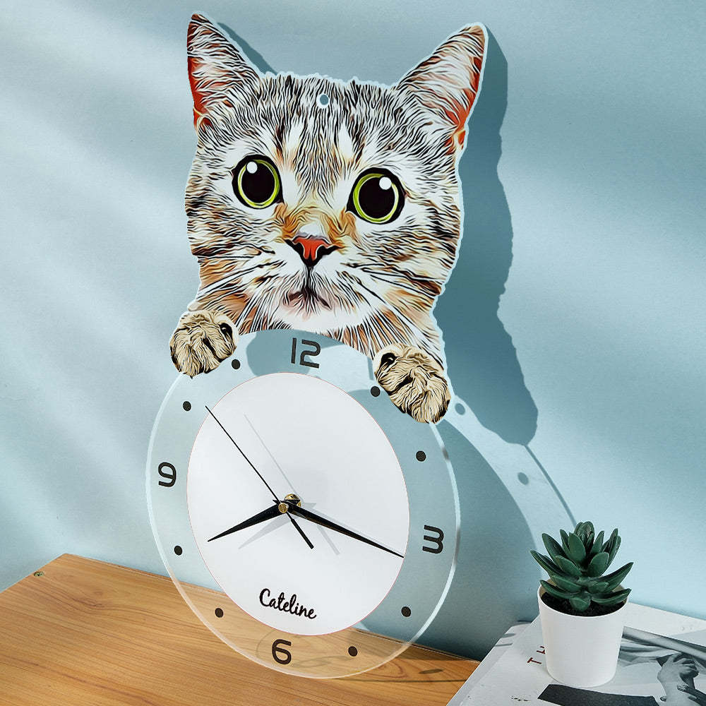 Custom Photo Clock Personalized Cat Face Home Decor Gifts for Pet Lover - soufeelmy