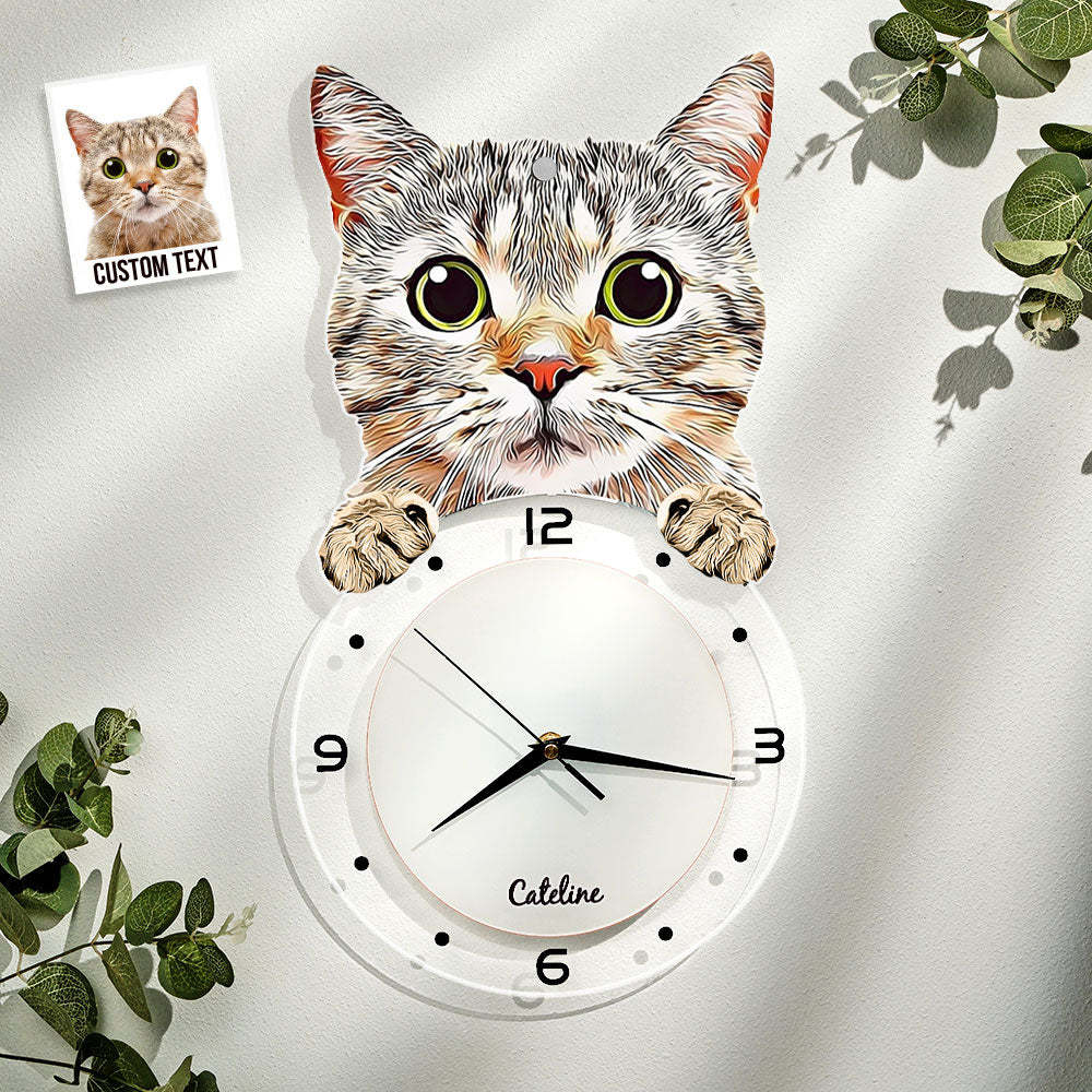 Custom Photo Clock Personalized Cat Face Home Decor Gifts for Pet Lover - soufeelmy