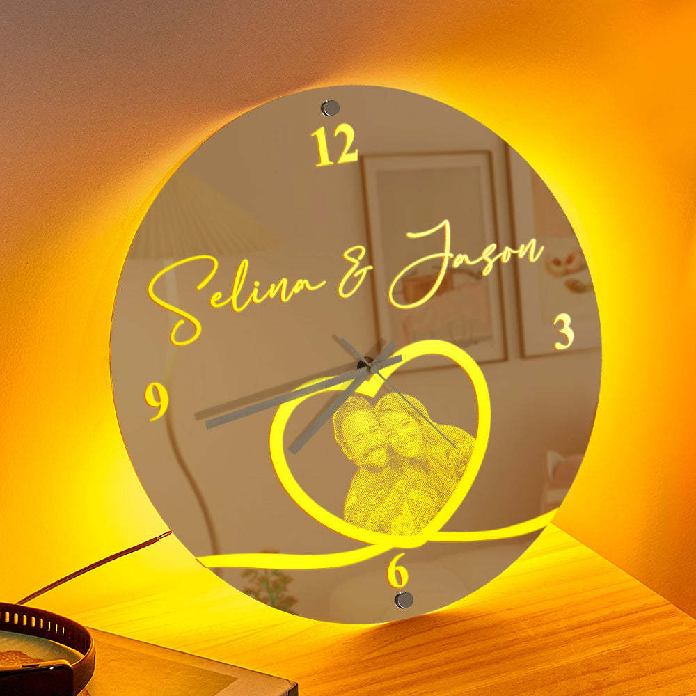 Custom Photo Clock Personalized Name Mirror Light Wall Decor - soufeelmy