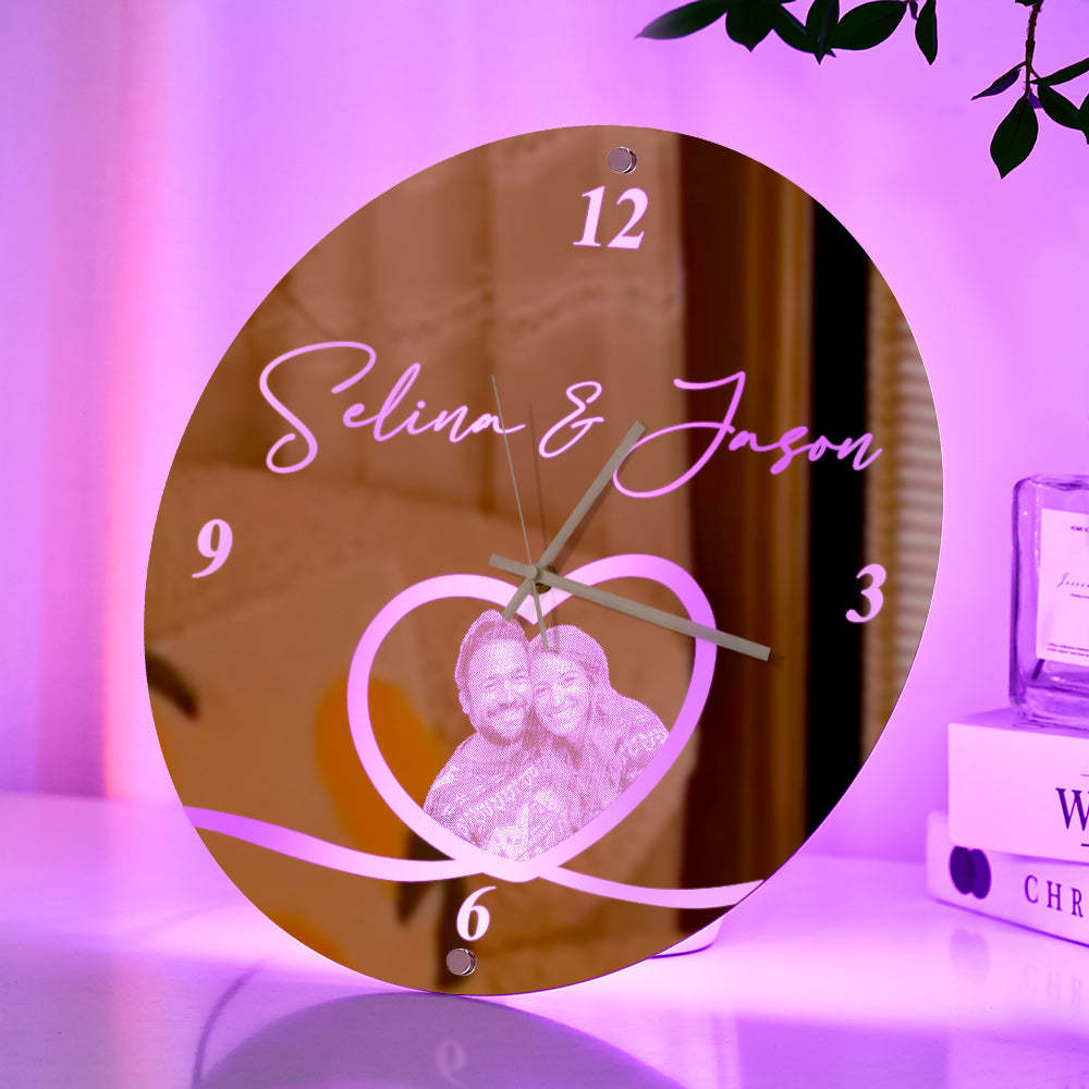 Custom Photo Clock Personalized Name Mirror Light Wall Decor - soufeelmy