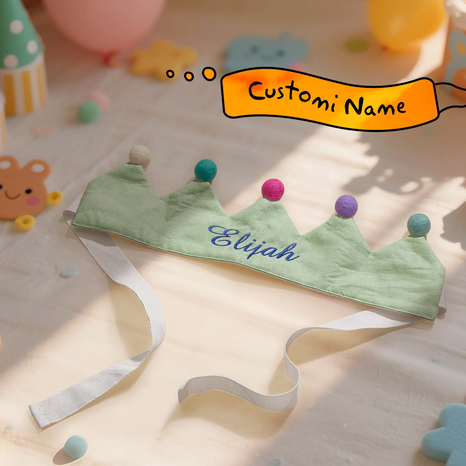 Custom Name Embroidered Linen Crown for Kids and Children's Birthdays Keepsake for First Birthday Party Birthday Gift - soufeelmy