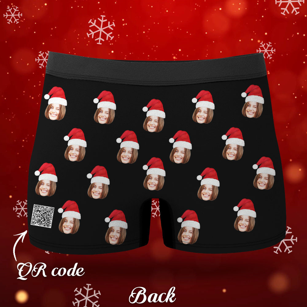 Custom Face Boxers Shorts With Christmas hat Personalized Photo Underwear Christmas Gift For Men