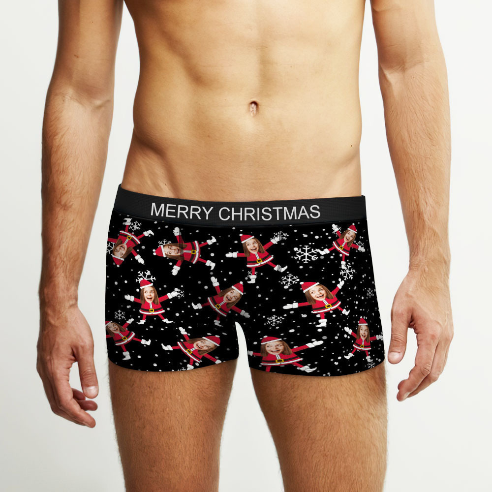 Custom Face Boxers Santa Claus Face Underwear Couple Gifts Christmas Gift AR View - soufeelmy