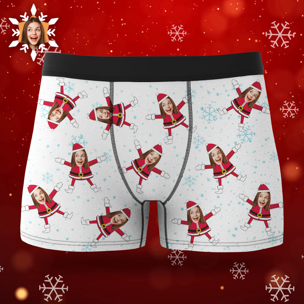 Custom Face Boxers Santa Claus Face Underwear Couple Gifts Christmas Gift AR View - soufeelmy