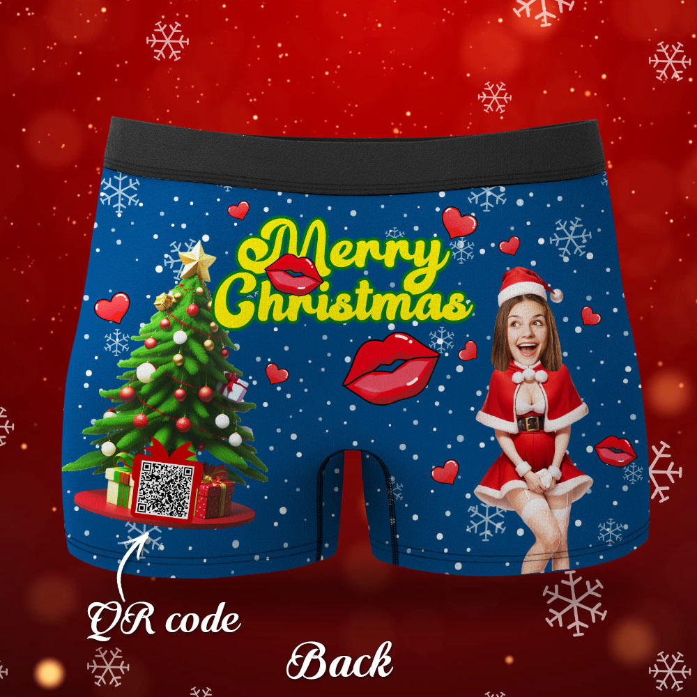 Custom Photo Boxer Santa Woman Face Underwear Couple Gifts Christmas Gift AR View - soufeelmy