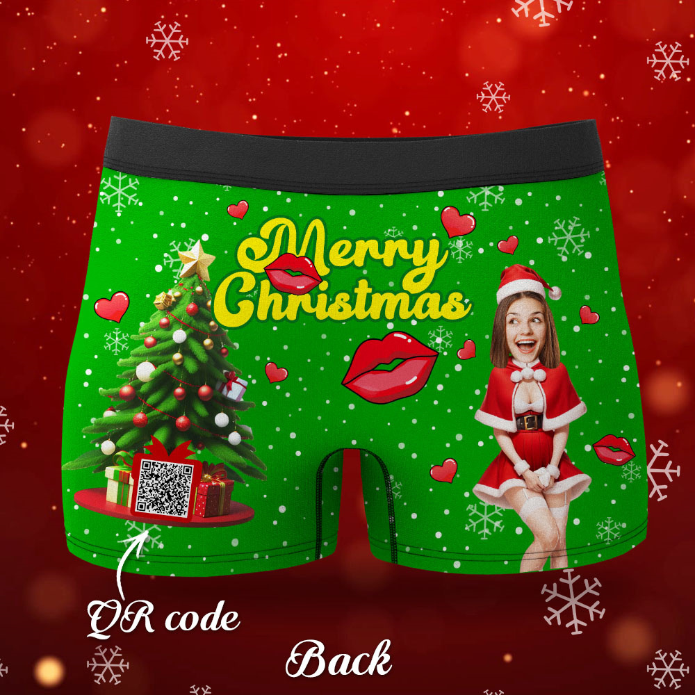 Custom Photo Boxer Santa Woman Face Underwear Couple Gifts Christmas Gift AR View - soufeelmy
