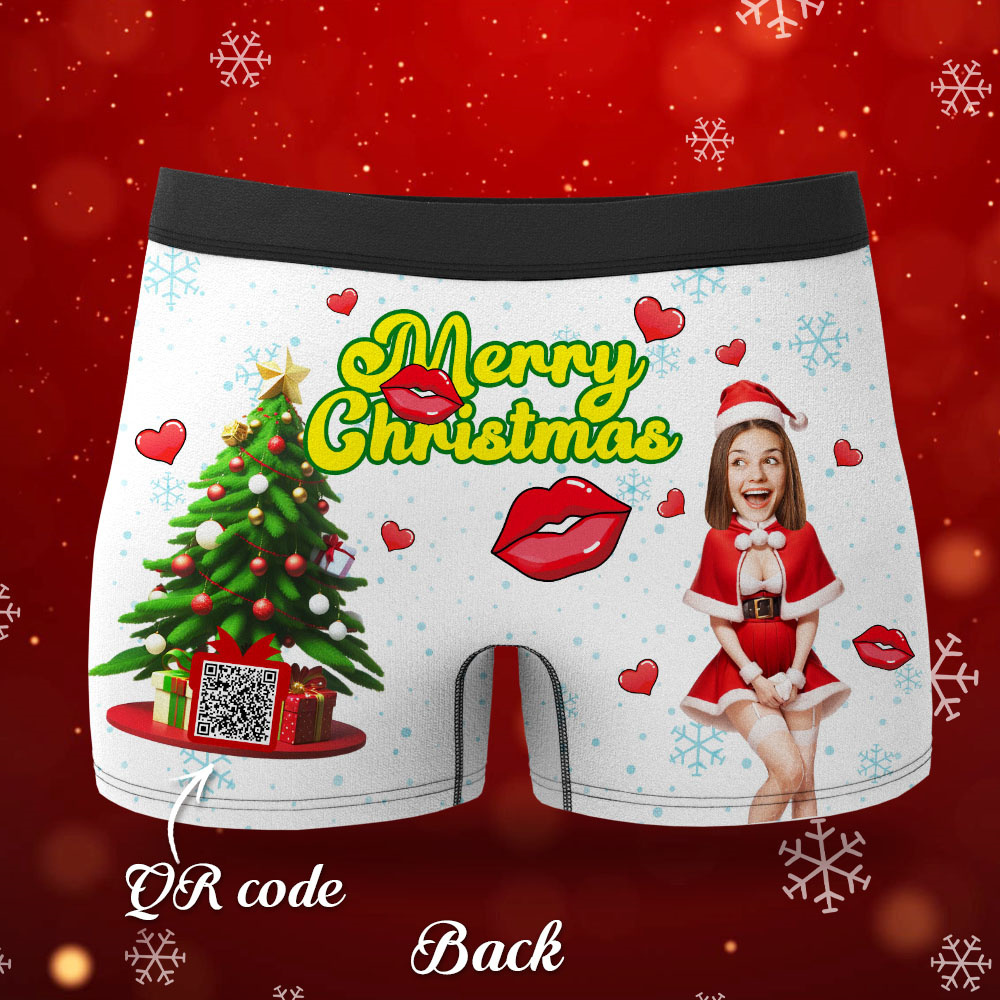 Custom Photo Boxer Santa Woman Face Underwear Couple Gifts Christmas Gift AR View - soufeelmy