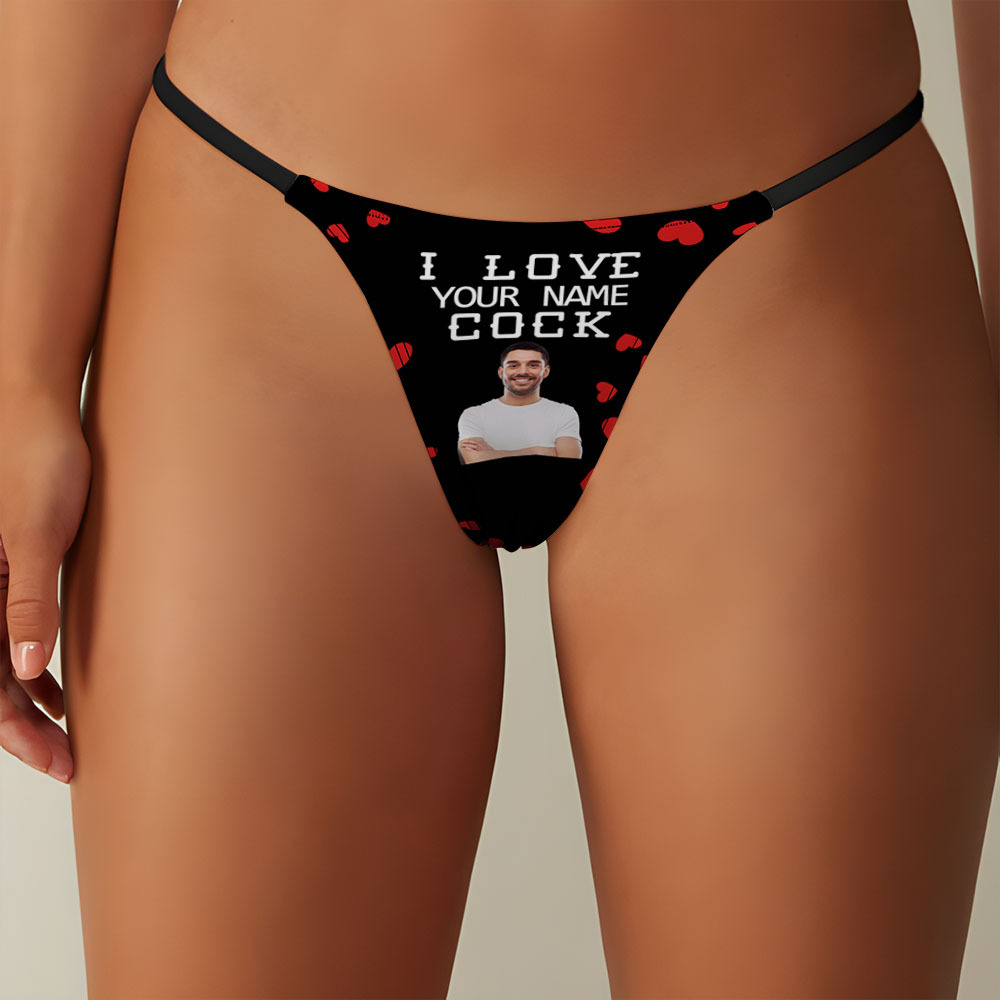 Custom Face Women's Tanga Thong I Love Your Cock Valentine's Day Gift AR View Gift - soufeelmy
