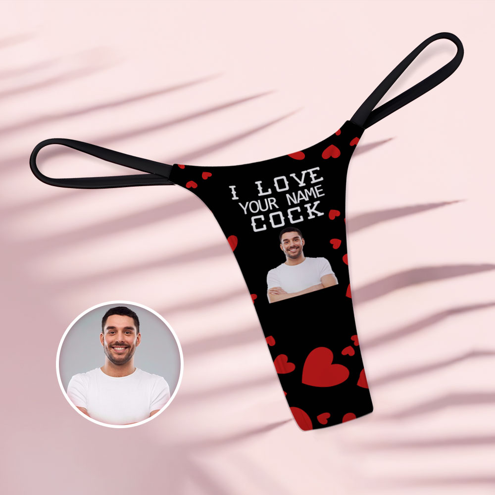 Custom Face Women's Tanga Thong I Love Your Cock Valentine's Day Gift AR View Gift - soufeelmy