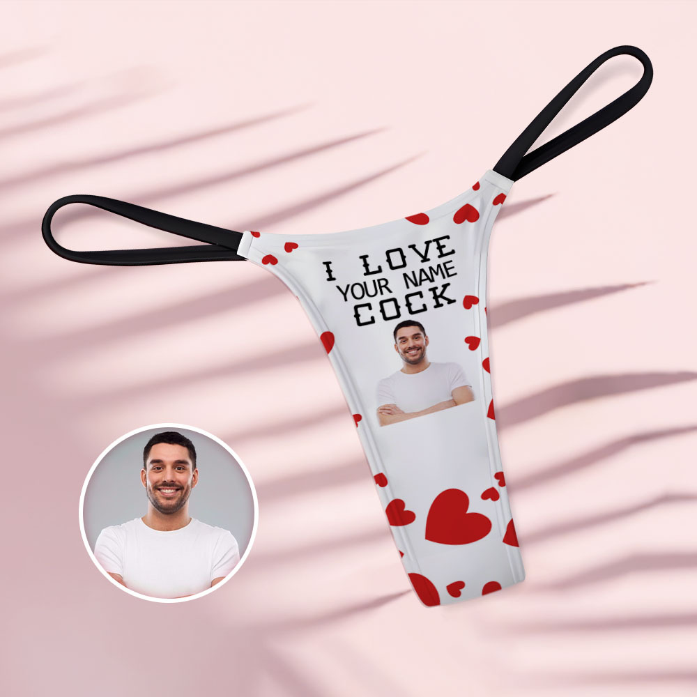 Custom Face Women's Tanga Thong I Love Your Cock Valentine's Day Gift AR View Gift - soufeelmy
