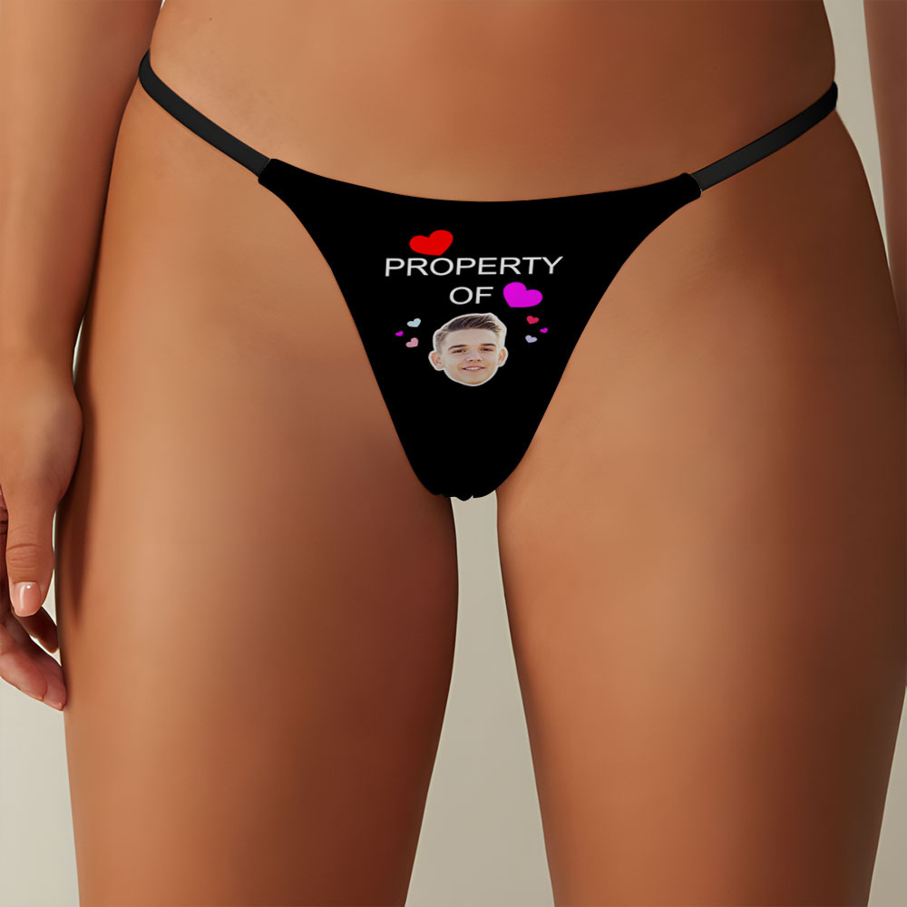 Custom Face Property of Hearts Women's Tanga Thong Valentine's Day Gift AR View Gift - soufeelmy