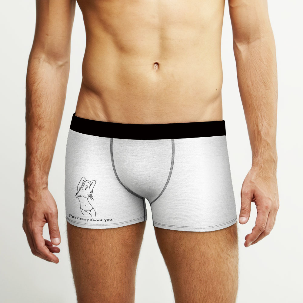 Custom Photo Boxer Hand Painted Engraved Men's Underwear Boxers Line Art Gift For Boyfriend - soufeelmy