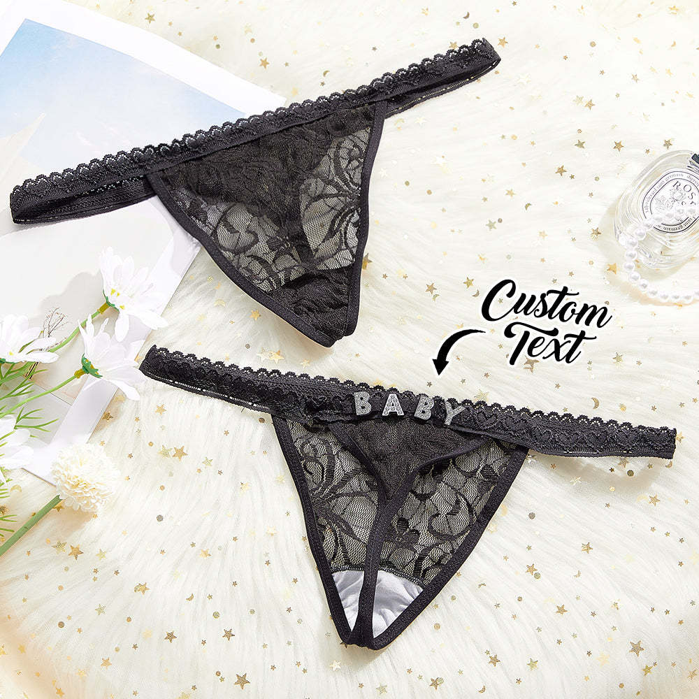 Custom Rhinestone Letter Thong Personalized Name Lace Panties - soufeelmy