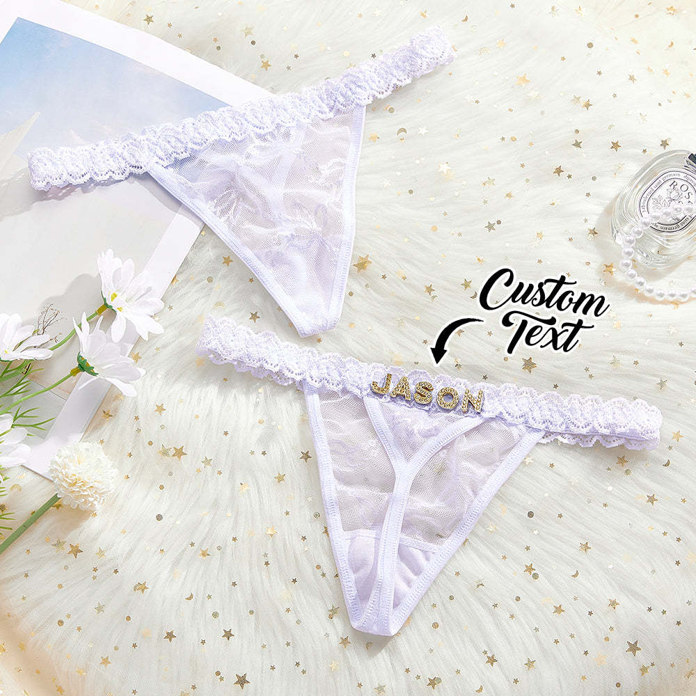 Custom Rhinestone Letter Thong Personalized Name Lace Panties - soufeelmy