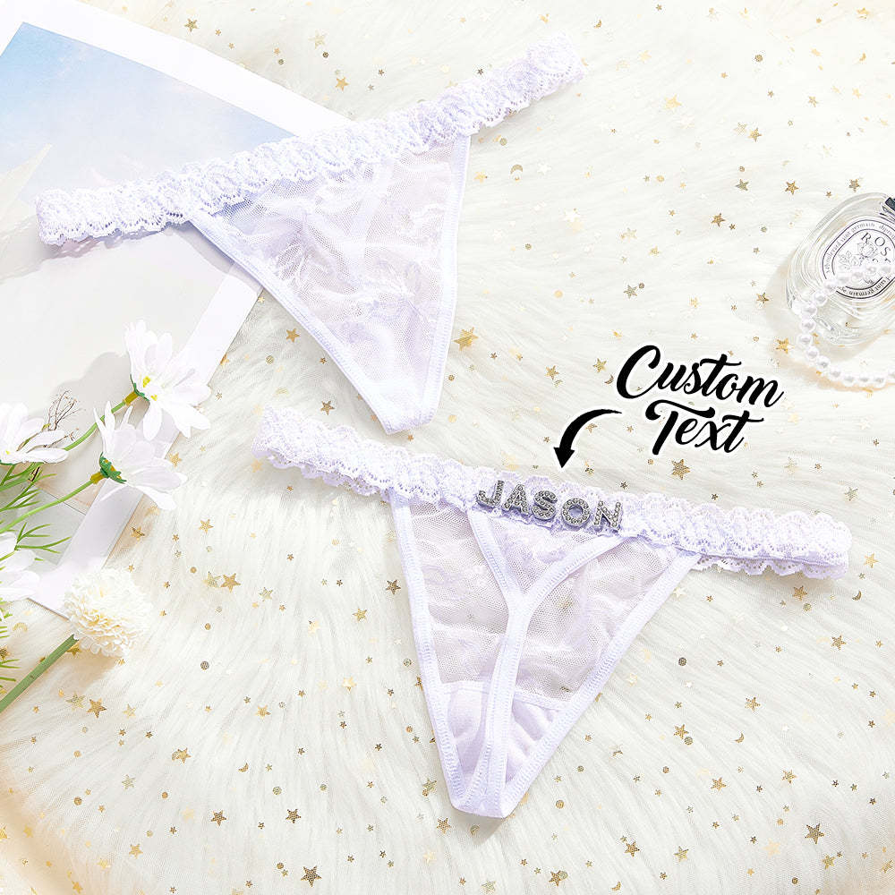 Custom Rhinestone Letter Thong Personalized Name Lace Panties - soufeelmy