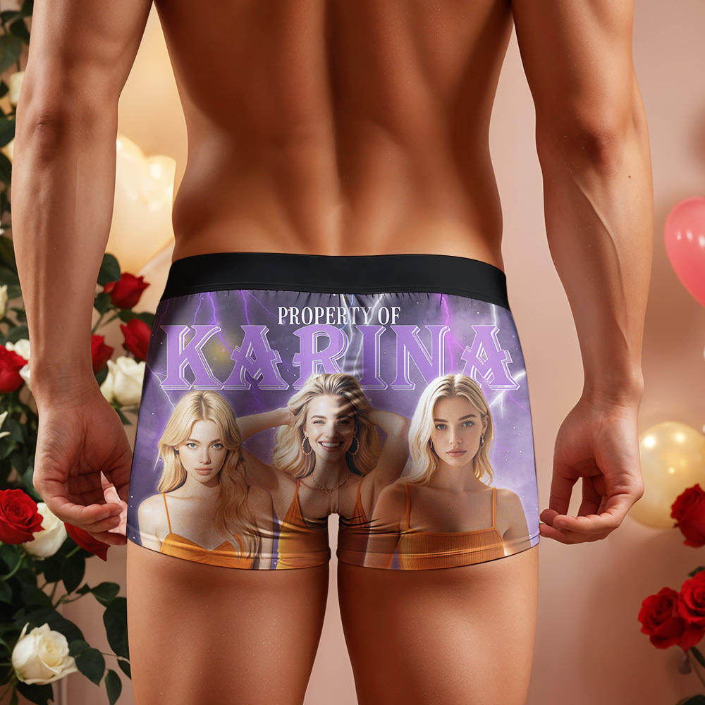 Custom Boxer with Picture Personalized Photo Underwear Custom Name on underwear Custom boxer for Boyfriend Valentine Gift for Him - soufeelmy