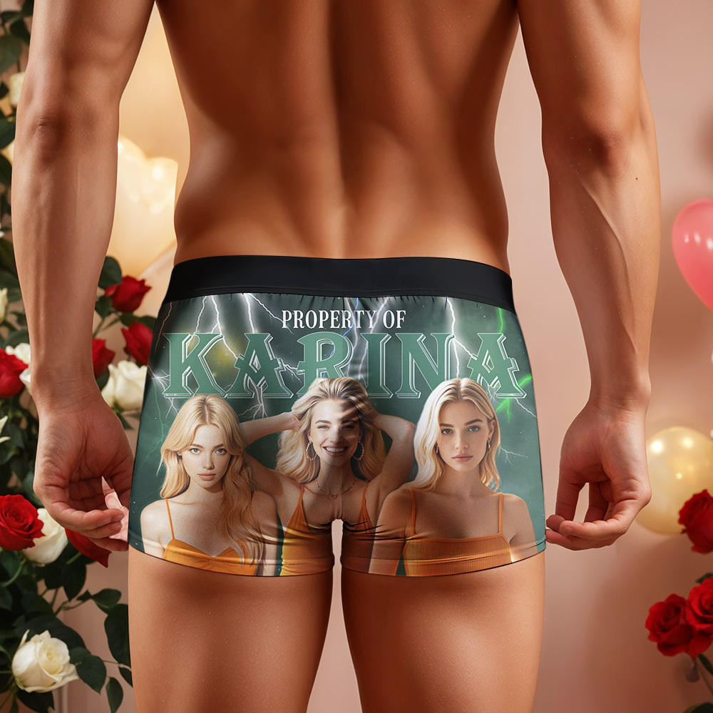 Custom Boxer with Picture Personalized Photo Underwear Custom Name on underwear Custom boxer for Boyfriend Valentine Gift for Him - soufeelmy