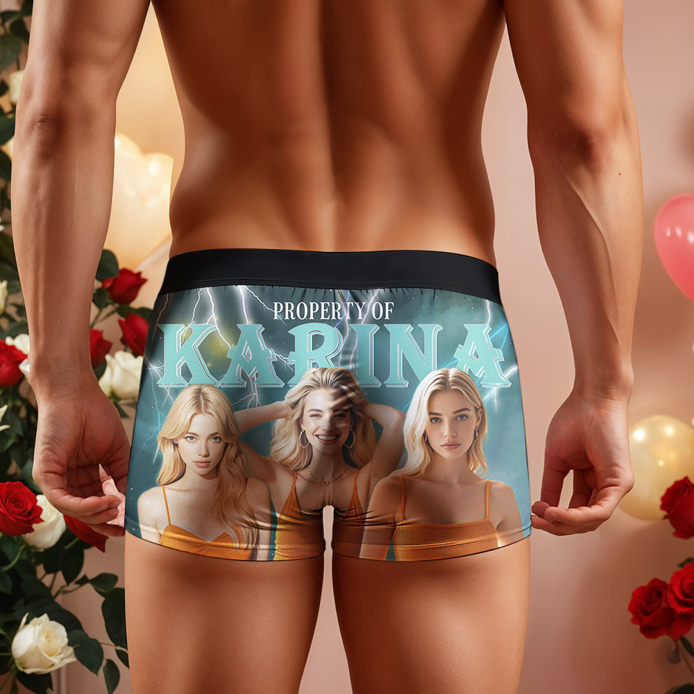 Custom Boxer with Picture Personalized Photo Underwear Custom Name on underwear Custom boxer for Boyfriend Valentine Gift for Him - soufeelmy