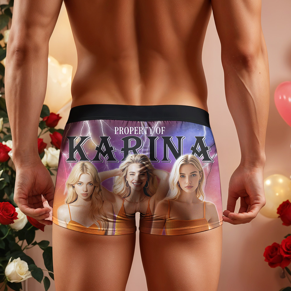Custom Boxer with Picture Personalized Photo Underwear Custom Name on underwear Custom boxer for Boyfriend Valentine Gift for Him - soufeelmy
