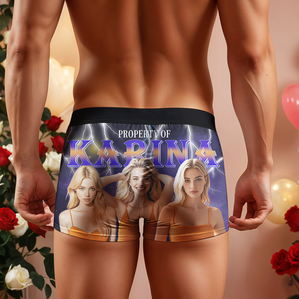 Custom Boxer with Picture Personalized Photo Underwear Custom Name on underwear Custom boxer for Boyfriend Valentine Gift for Him - soufeelmy