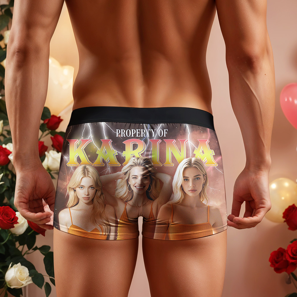 Custom Boxer with Picture Personalized Photo Underwear Custom Name on underwear Custom boxer for Boyfriend Valentine Gift for Him - soufeelmy