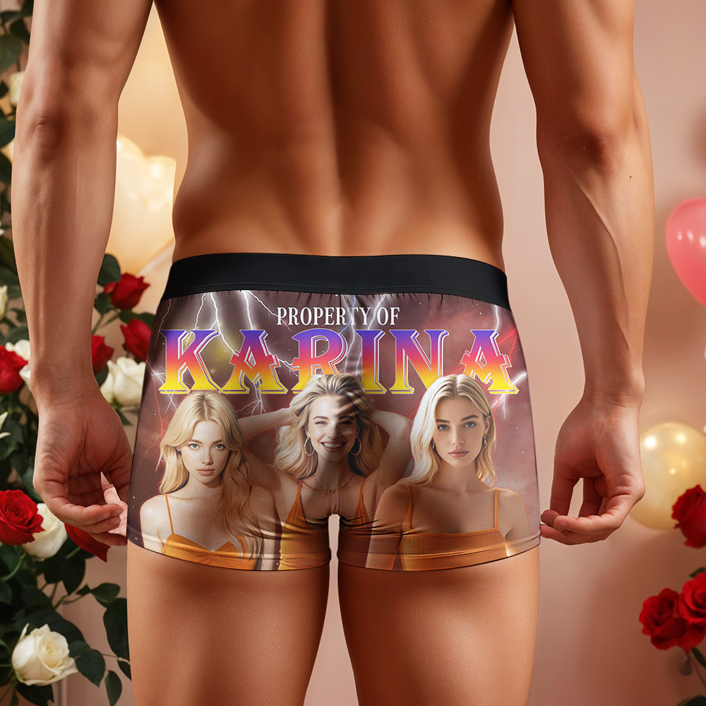 Custom Boxer with Picture Personalized Photo Underwear Custom Name on underwear Custom boxer for Boyfriend Valentine Gift for Him - soufeelmy