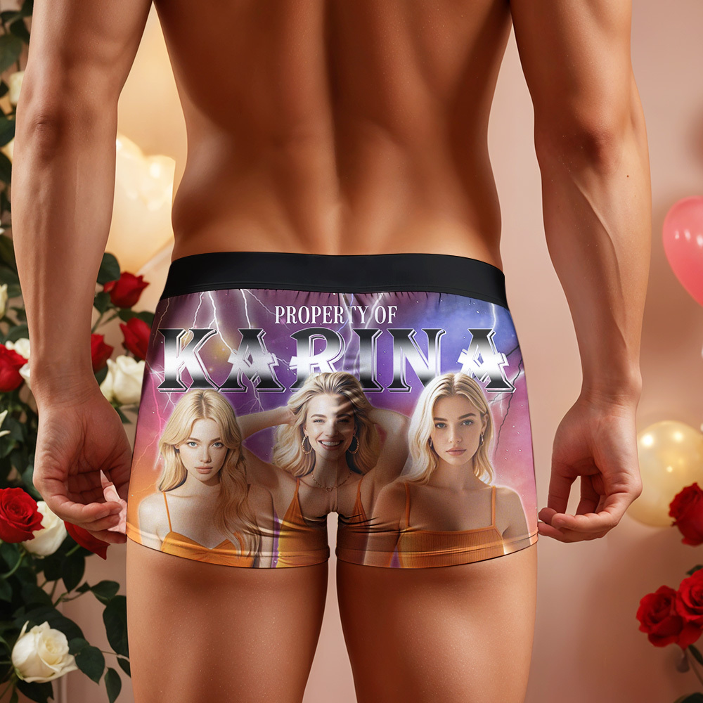 Custom Boxer with Picture Personalized Photo Underwear Custom Name on underwear Custom boxer for Boyfriend Valentine Gift for Him - soufeelmy