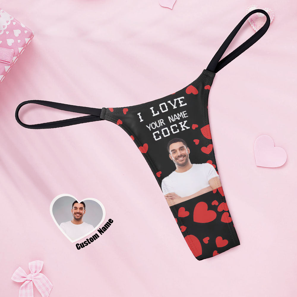 Custom Face Women's Tanga Thong I Love Your Cock Valentine's Day Gift - soufeelmy