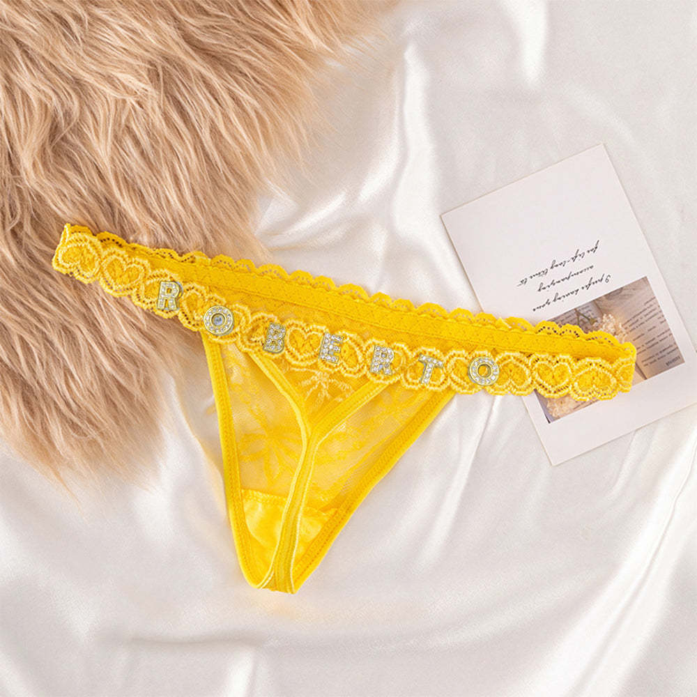 Custom Lace Thongs with Jewelry Crystal Letter Name Gift for Her - soufeelmy