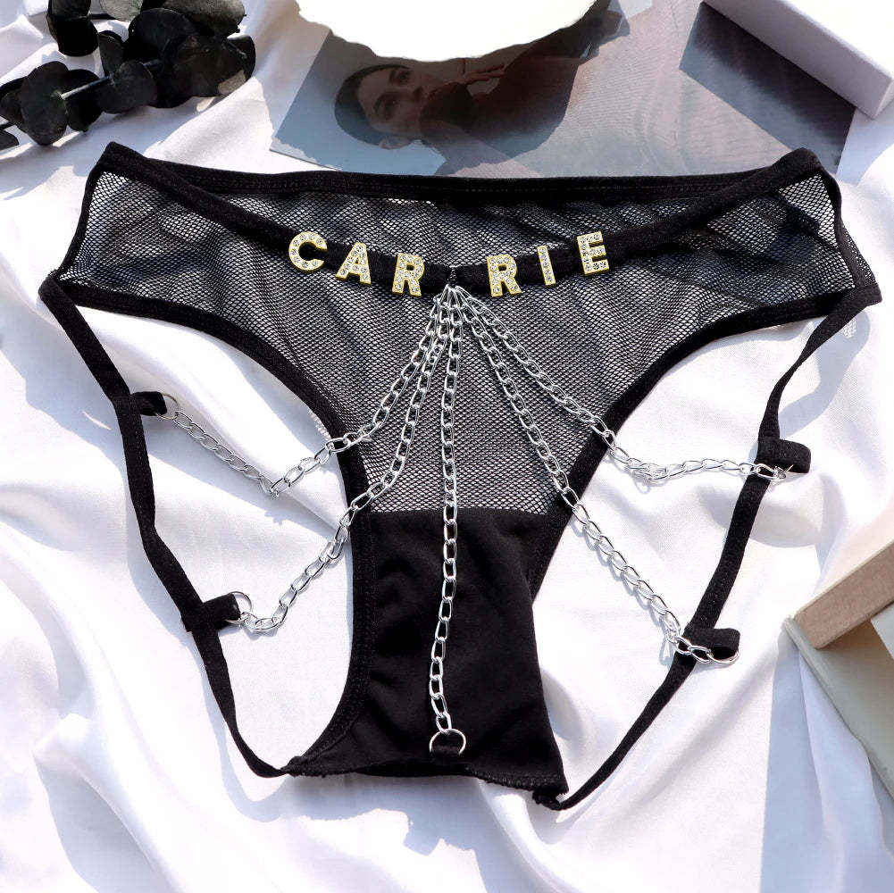 Custom Sexy Thongs with Jewelry Crystal Letter Name Women's Underwear Gift for Her - soufeelmy