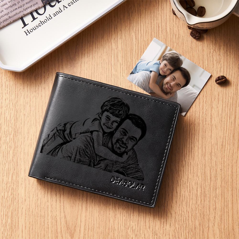 Personalized Photo Engraved Men's Flip Wallet Black - soufeelmy
