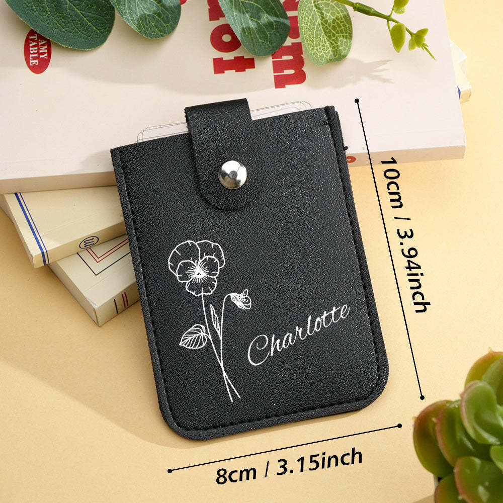 Personalized Birth Flower Wallet with Name Mini Pull-out Card Holder Wallet Gift for Her - soufeelmy