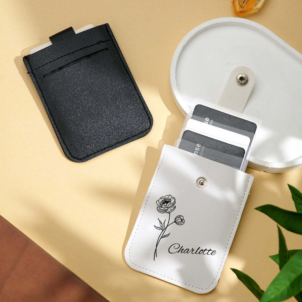 Personalized Birth Flower Wallet with Name Mini Pull-out Card Holder Wallet Gift for Her - soufeelmy
