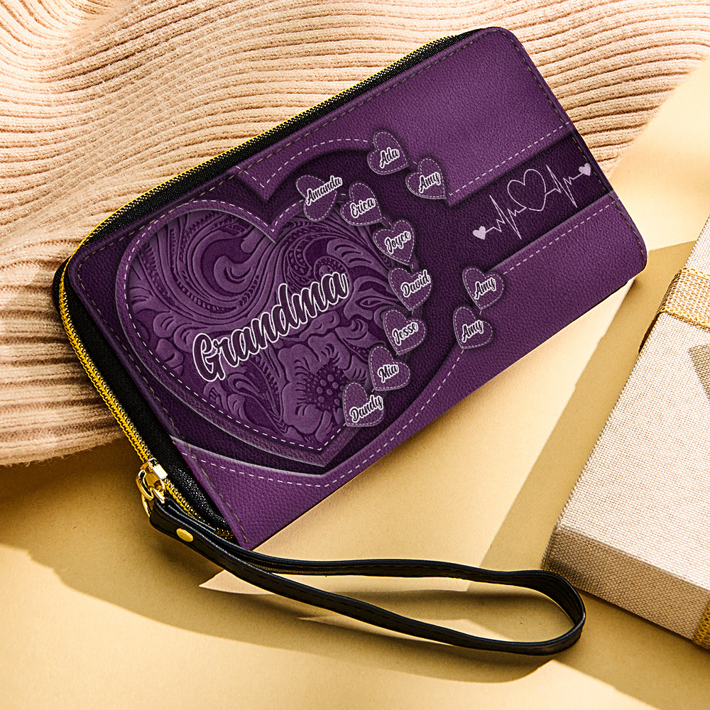 Personalized Leather Long Wallet Grandma's Little Sweethearts Leather Wallet with Text Gift for Her Mother's Day Gifts - soufeelmy