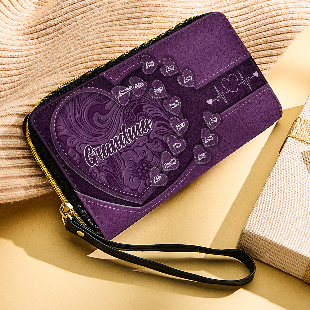 Personalized Leather Long Wallet Grandma's Little Sweethearts Leather Wallet with Text Gift for Her Mother's Day Gifts - soufeelmy