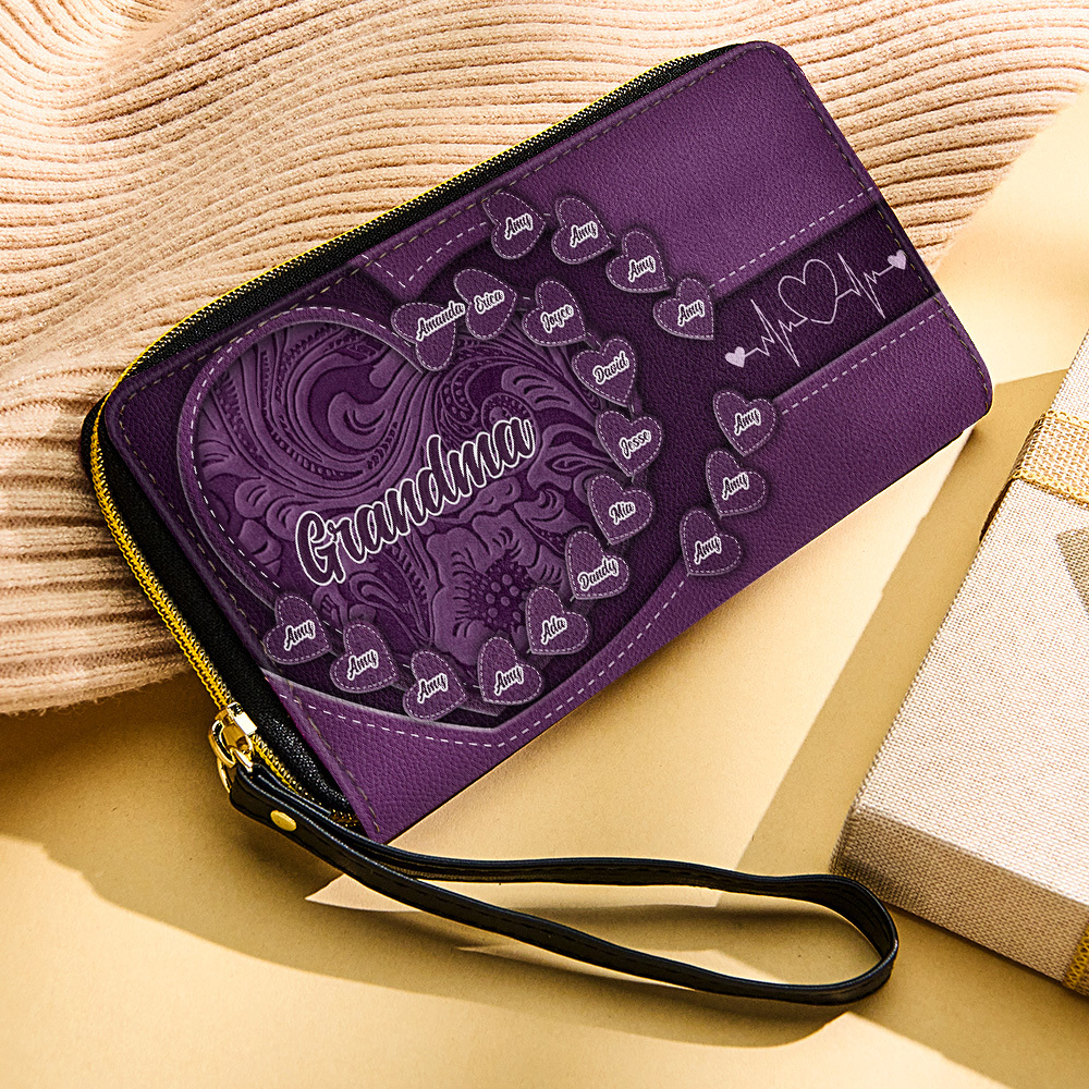 Personalized Leather Long Wallet Grandma's Little Sweethearts Leather Wallet with Text Gift for Her Mother's Day Gifts - soufeelmy
